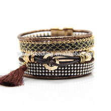Misturado estilo genuíno handmade personalizado jóias de cristal de couro pulseira trançada